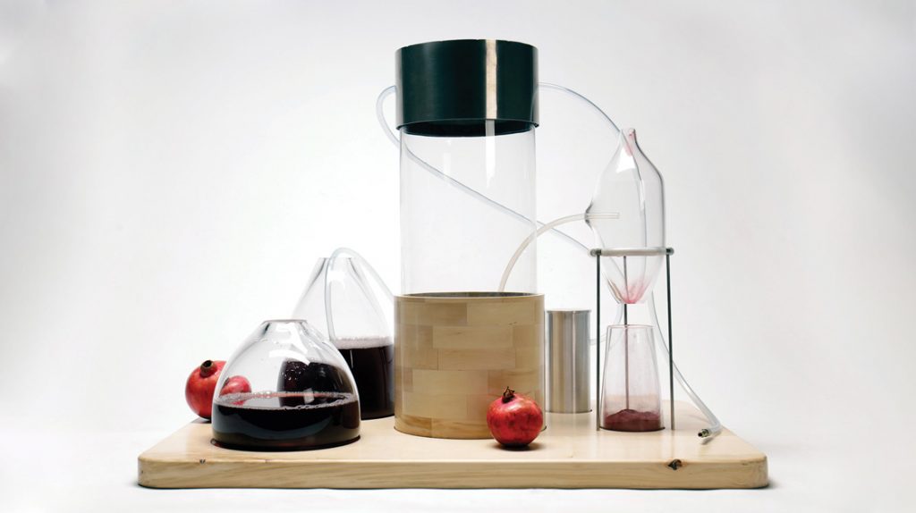 Kaiku device with tubes and jars, turns food into pigment, in CHIMPAN zine